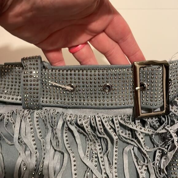 Nylon Apparel Spotlight Stealer Rhinestone Fringe Mini Skort Denim Blue 2XL - Picture 8 of 8